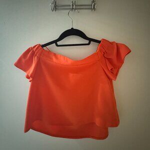 Topshop Orange/Red Off The Shoulder Cropped Blouse